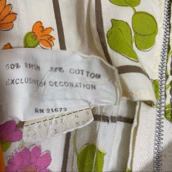 VTG 60’s Mode O’Day Orange Belted Waist Floral Dress USA Cottagecore Boho - Picture 10 of 12